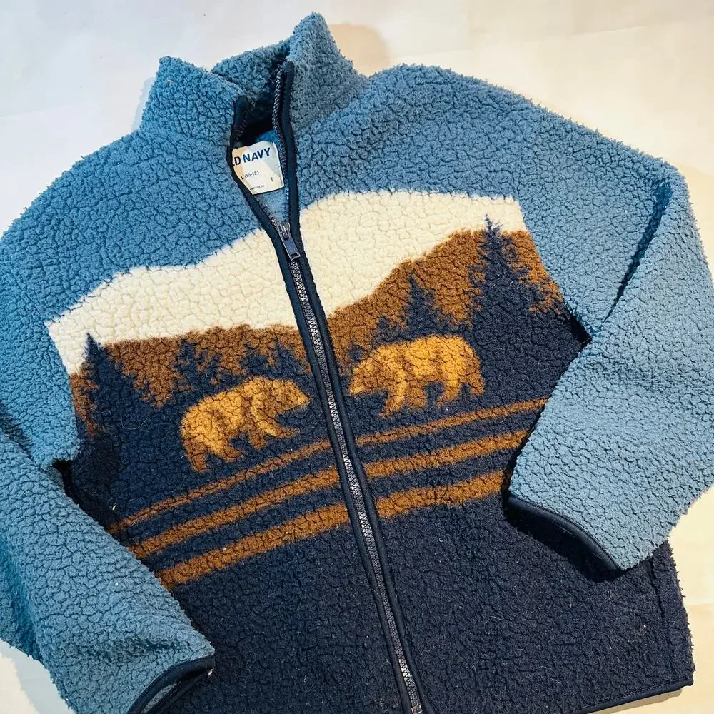 Old Navy Brown Bear Sherpa Zip Up Jacket Sweater Size L (10-12)